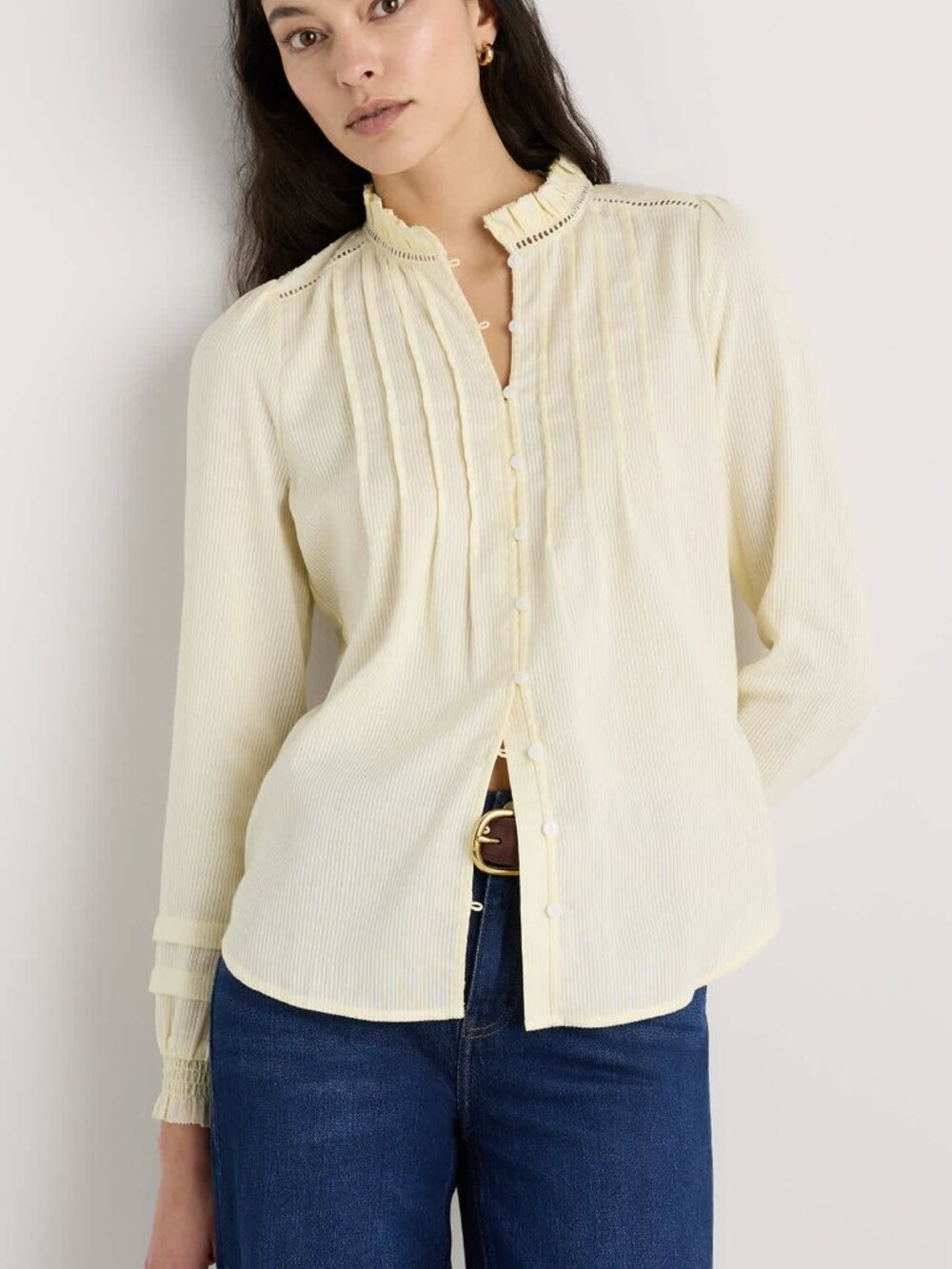 Quince Peasant Blouse in Yellow- Organic Textured Cotton
